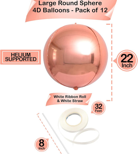 , Metallic Rose Gold Balloons - Big 22 Inch, Pack of 12 | Rose Gold Mylar Balloons, Rose Gold Balloon Garland | Rose Gold Foil Balloon, Rose Gold Party Decorations | Rose Gold Balloon Arch Kit