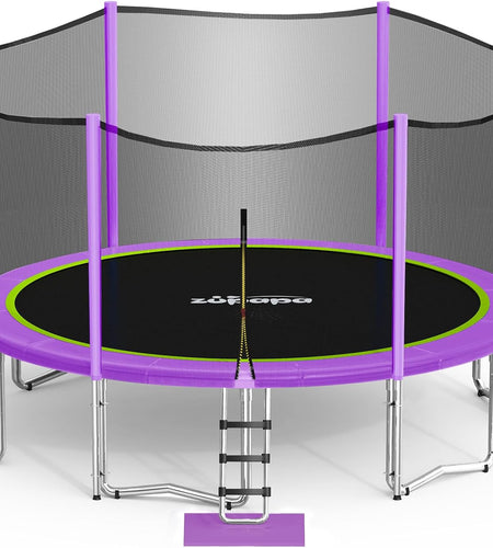 15 14 12 10 8FT Trampoline for Kids with Safety Enclosure Net 425LBS Weight Capacity Outdoor Backyards Trampolines with Non-Slip Ladder All Accessories for Children Adults Family