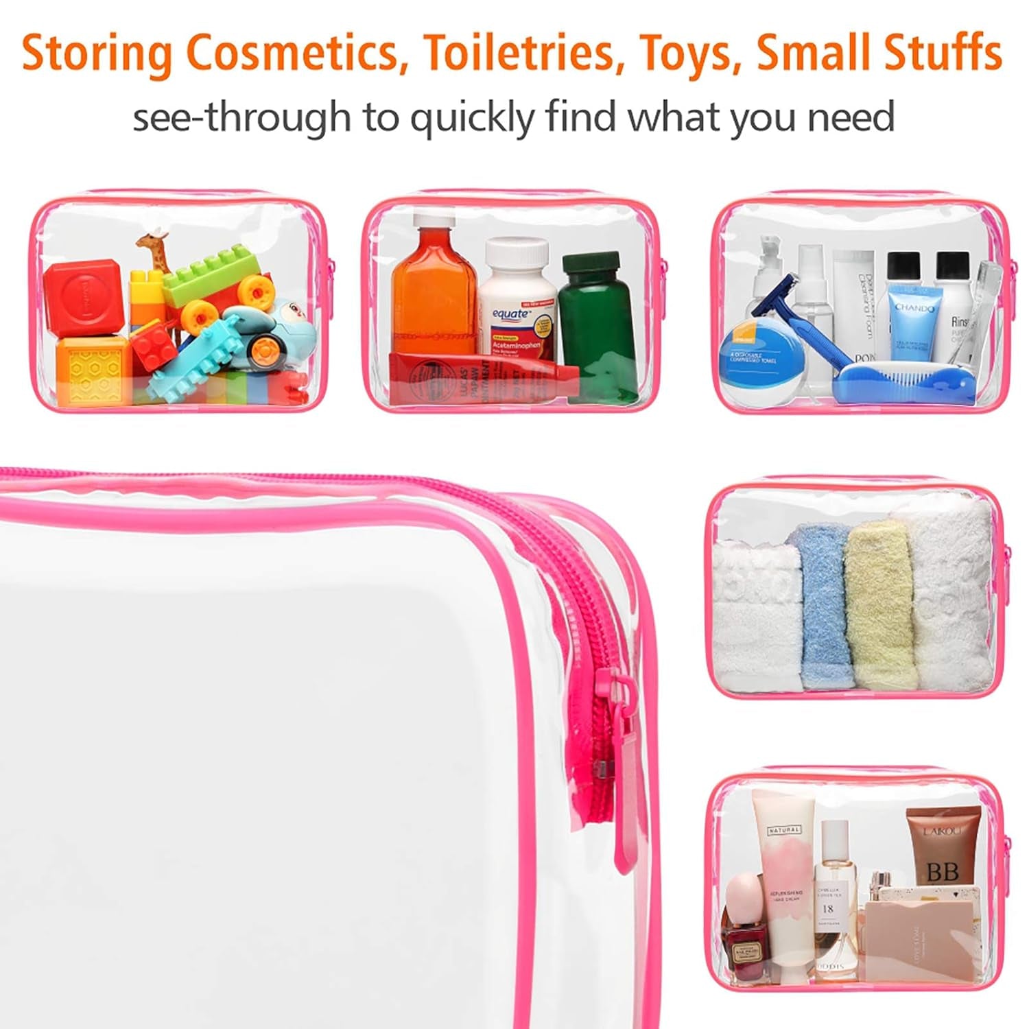 Clear Toiletry Bag,  3 Pack TSA Approved Toiletry Bag Quart Size Bag, Travel Makeup Cosmetic Bag for Women Men, Carry on Airport Airline Compliant Bag